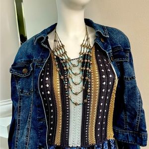 Necklace, silver vintage beaded pendant, five strand